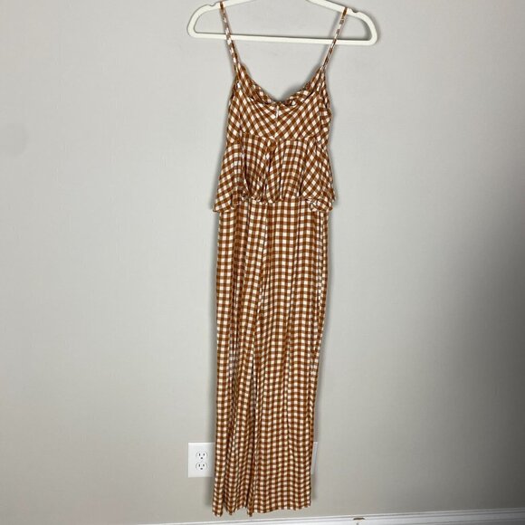 Saylor Gingham Plaid Jumpsuit Laken Apricot Womens XS Ruffle Tie Front - Picture 9 of 13